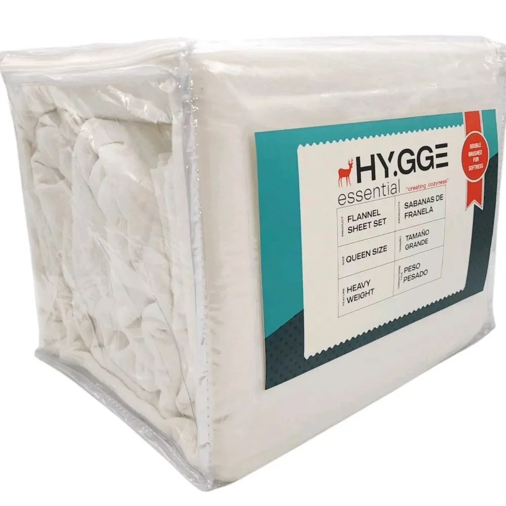 HYGGE Essential Heavy‎ Weight Cotton Flannel Sheet Set Queen Size 4pc Ivory